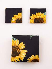 3pcs/Set Sunflower Bedding Set, Full Size, Solid Color Background With Sunflower Pattern, Comfortable Sunflower Duvet Cover Set Bedroom Decor 3pcs (1 Duvet Cover + 2 Pillowcases, No Insert) / Travel / Dorm (For Boys & Girls) - Black - View 5