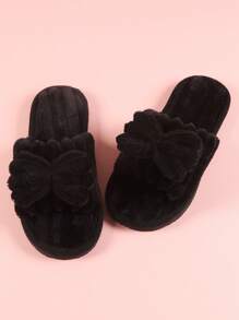 Bow Knot Fluffy Open-Toe Slippers For Women, Soft And Warm Indoor Home Slippers All Seasons