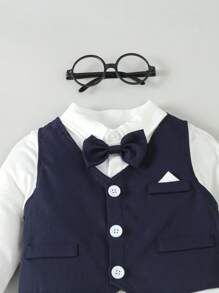 SHEIN 3 pièces Ensemble de tenue de gentleman pour bébé garçon, chemise blanche avec nœud papillon + gilet + pantalon, costume formel pour le printemps/automne, pour l'anniversaire, le mariage, la cérémonie - Multicolore - Voir 6