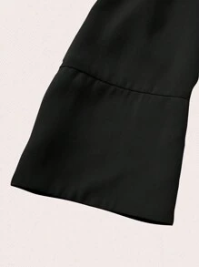 SHEIN Unity 女士休闲日常通勤简约纯色半扣前垂短衬衫，春秋季 - 黑色 - 查看 5