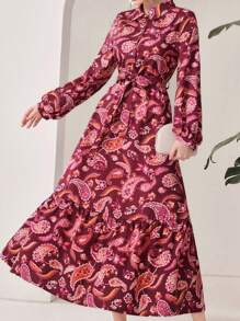 Mulvari Women'S Lantern Sleeve Dress With Paisley Print