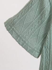 SHEIN 2入組男童時尚輕盈格紋短袖圓領T恤和長褲夏季套裝 - 綠色 - 查看 7