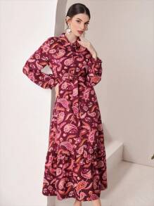 Mulvari Women'S Lantern Sleeve Dress With Paisley Print