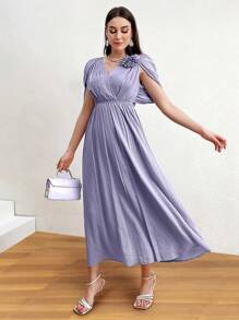 Modelyn 3d花朵裝飾腰部收緊質感休閒裙 - 淡紫色 - 查看 6