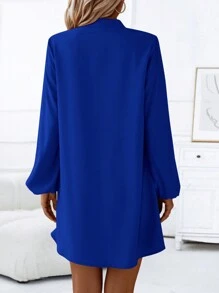 SHEIN LUNE 女士前開叉扣合拼接風筒袖a字裙 - 寶藍色 - 查看 2
