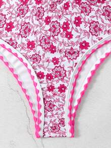 SHEIN Swim Conjunto de bikini estampado floral sin tirantes para mujer, estampado aleatorio, traje de baño de dos piezas tipo bandeau, atuendo de playa de vacaciones de verano