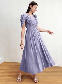 Modelyn 3d花朵裝飾腰部收緊質感休閒裙 - 淡紫色 - 查看 7