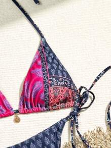 Swim Vcay Set Bikini Triangle Con Stampa Patchwork Per Donna Da Spiaggia Estiva