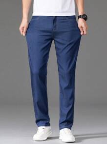 Men's Straight Leg Jeans With Pockets - Medium Wash - View 4