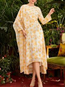 Al Najma Women'S Plant Print Round Neck Long Sleeve Dress - Multicolor - View 5