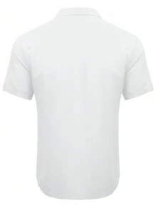 Men's Button-Front Short Sleeve Shirt With Stand Collar And Patch Pockets - White - View 2