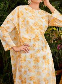Al Najma Women'S Plant Print Round Neck Long Sleeve Dress - Multicolor - View 4