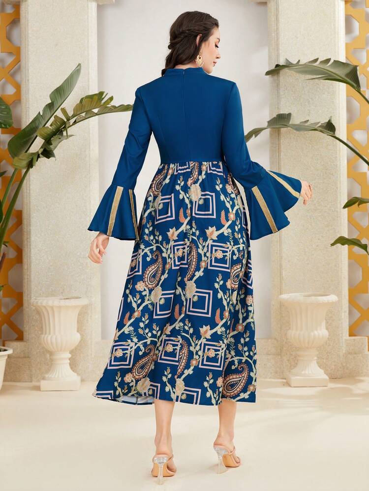 Women'S Paisley Print Bell Sleeve Dress Long Evening Dresses Fall Cloth For Women