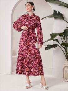 Mulvari Women'S Lantern Sleeve Dress With Paisley Print