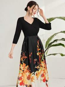 Modelyn Đầm dạ hội dài in hoa cổ chữ V cho nữ - Nhiều màu - Xem 7