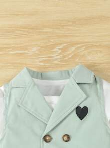 Conjunto de 3 piezas informal de verano para bebé niño: camiseta de manga corta y cuello redondo, chaleco y pantalones cortos tipo gentleman - ideal para fiesta de cumpleaños, fiesta de noche, boda, evento y celebración del primer mes y primer año - Multicolor - Ver 4