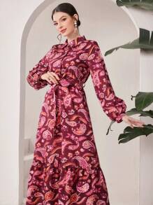 Mulvari Women'S Lantern Sleeve Dress With Paisley Print
