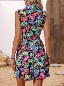 Goth Zombie Cat Print A-Line Dress