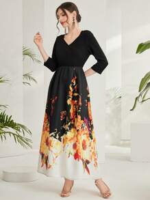 Modelyn Đầm dạ hội dài in hoa cổ chữ V cho nữ - Nhiều màu - Xem 3