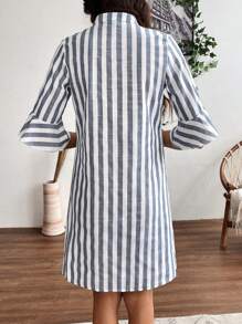 EMERY ROSE Women's Striped Shirt Dress - Blue and White - View 2
