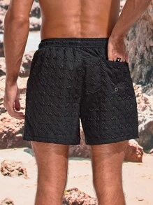 Surfspeed Men's Jacquard Patch Detail Beach Shorts - Black - View 2