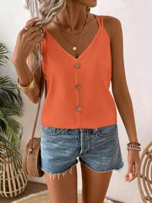 SHEIN Top Camisola Informal Con Detalle De Botones Y Cuello En V