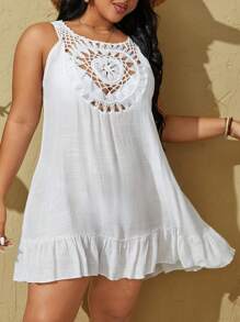 Swim Vcay Summer Beach Plus Size Crochet Patchwork Sleeveless Cover Up