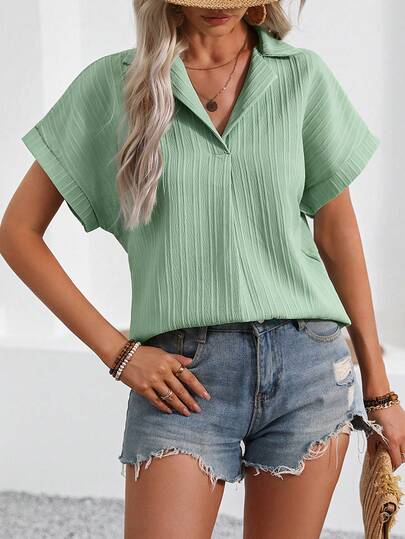 Buttoned Back Short Front Long Loose-Fit Shirt With Stripes And Waves Print, Batwing Sleeves