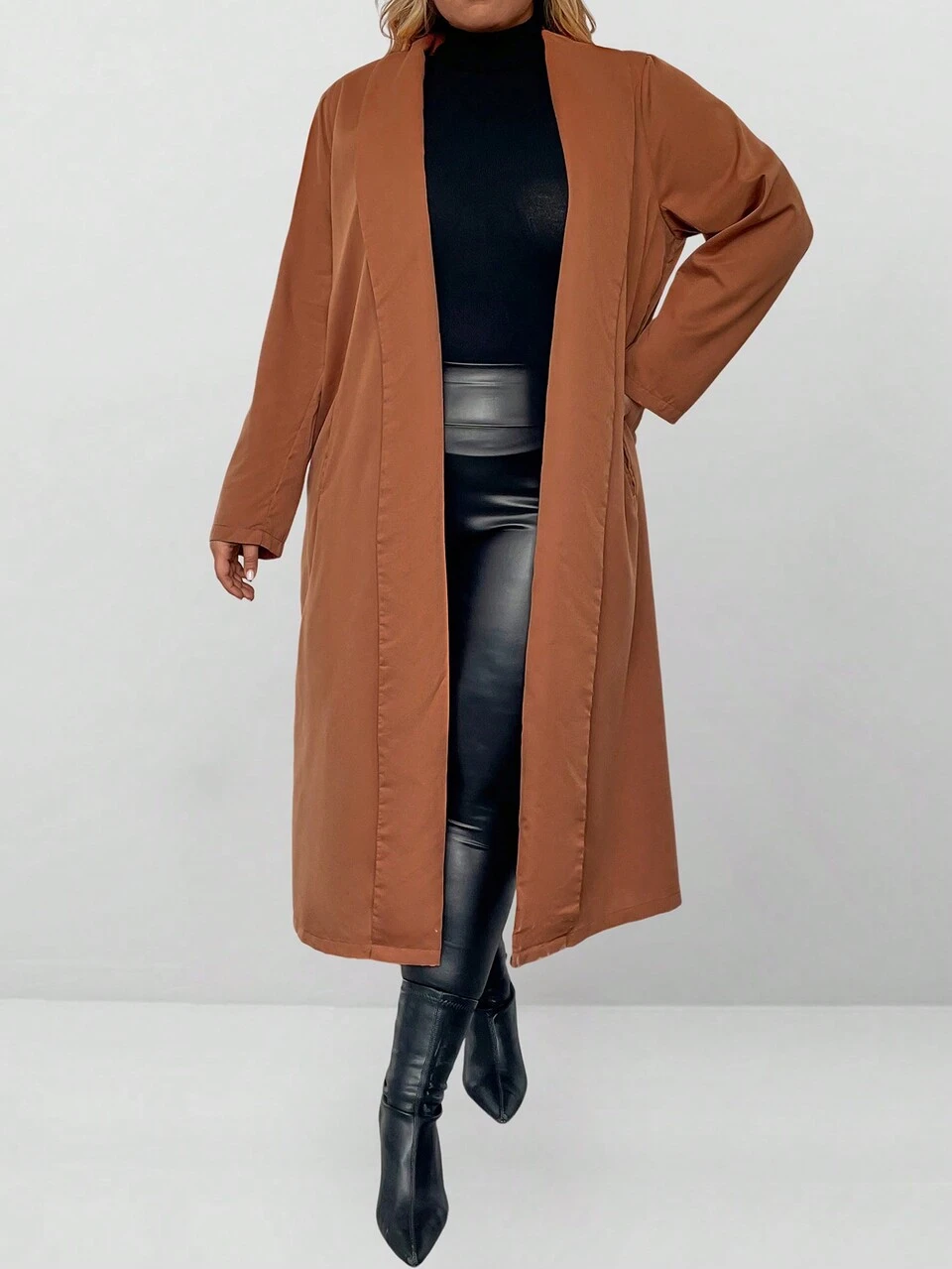 Plus Size Women's Solid Color Lapel Jacket, Casual Long Sleeve Pocket Coat For Spring And Autumn