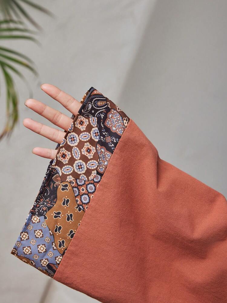 Plus Size Arab Clothing With Printed Patchwork And Belt