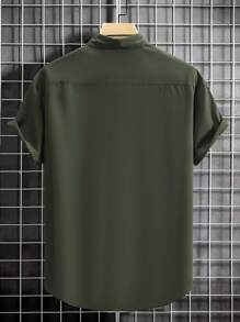 Men's Solid Color Casual Business Short Sleeve Shirt - Green - View 2