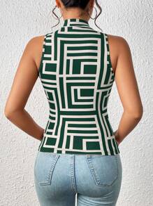 SHEIN Privé 女士實色立領修身背心 - 綠色 - 查看 2