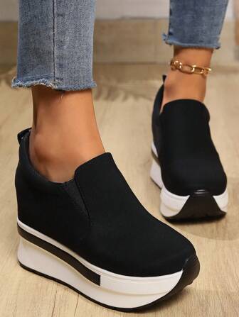 Damskie trampki na platformie i koturnie z elastyczną wkładką, buty sportowe na co dzień, rozmiar mały, zalecamy zamówienie rozmiaru większego dla osób z wysokim podbiciem