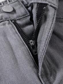 SHEIN Tween Boy Cool Metal Texture Gradient Insert Pocket Jeans - Grey - View 7