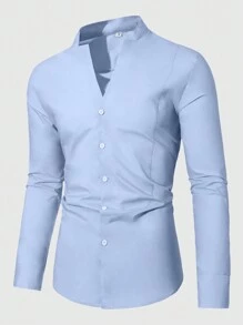 Manfinity Mode Men's Notched Collar Long Sleeve Shirt