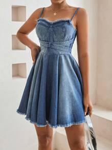 Aveloria Vestido De Tirantes De Mezclilla Deshilachado Para Mujer