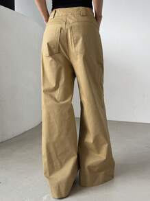 DAZY Solid Color Lapel Collar Cap Sleeve Top And Wide-Leg Pants Suit For Women Work Women Clothes, Back To School Clothes Business Attire