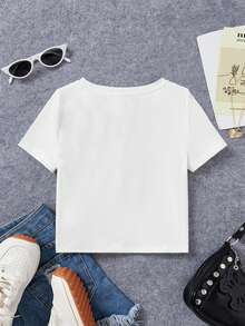 Áo thun cổ tròn ngắn tay in chữ đơn giản giản dị dành cho cô gái Tween, thích hợp cho mùa xuân hè - trắng - Xem 2