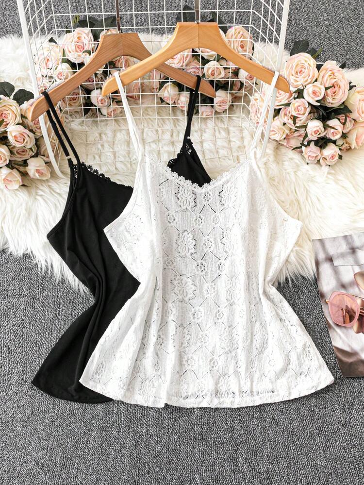 Plus Size Women's Lace Trim Camisole Top