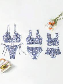 SHEIN Swim Women Two-Pieces Plaid Sexy Bikini Set Swimwear Set, Fashionable And Casual Vacation Bikini Set Outfit, Sold Separately From Mommy And Me Matching Outfits (3 Sets) Summer Beach - Multicolor - View 4