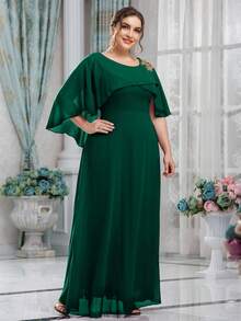 UNITHORSE Đầm phù dâu bằng chiffon thêu hoa thanh lịch, cổ tròn, cỡ lớn dành cho nữ. - Màu xanh lá cây đậm - Xem 6