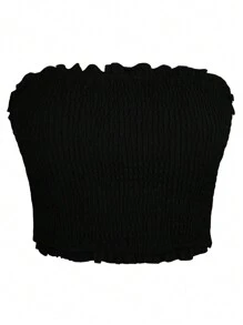 Breezaya Plus Size Women's Textured Strapless Top And Flared Pants Two Pieces Set