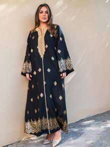 Al Najma 大尺寸印花膠帶拼接割網領洋裝