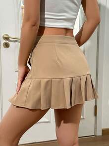 SHEIN Unity 女士拼接褶皺裙擺裙 - 棕色 - 查看 2