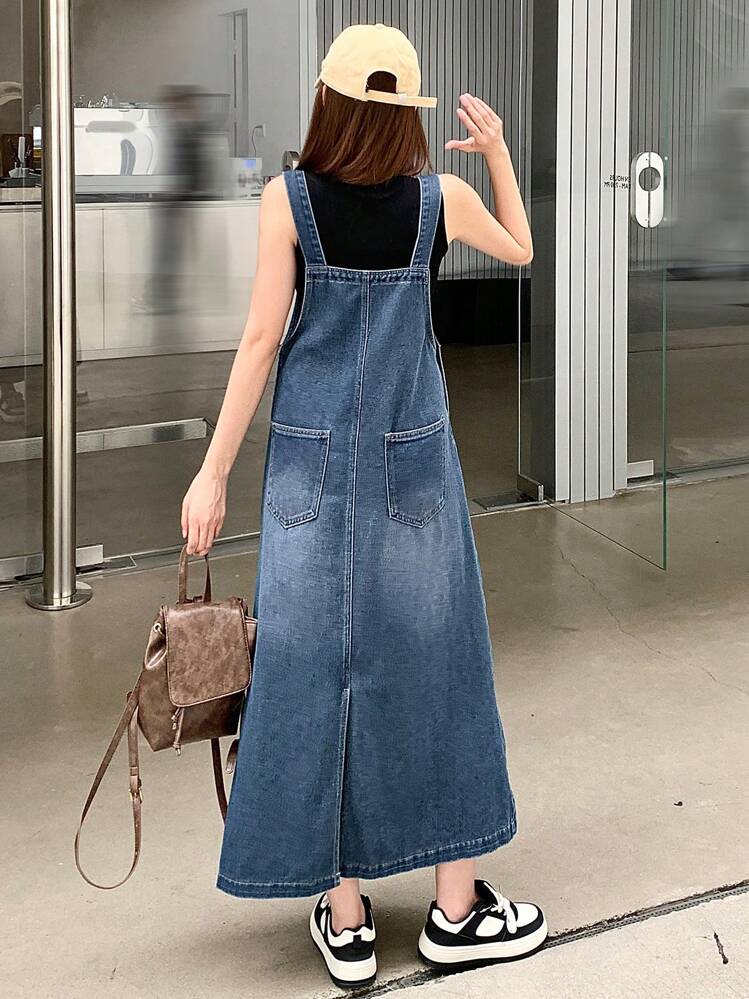 DAZY Long Denim Pinafore Dress | SHEIN USA
