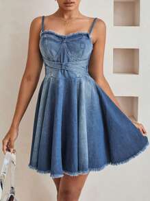 Aveloria Vestido De Tirantes De Mezclilla Deshilachado Para Mujer