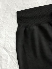 SHEIN EZwear 黑色針織束腰短褲 - 黑色 - 查看 5