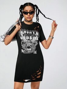 Muchica Zabytkowy Nadruk Orła Zakłopotany Sukienka koszulkowa