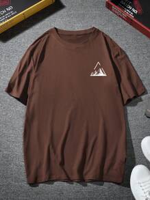 Manfinity Homme Camiseta de Manga Curta com Estampa de Montanha Marrom, para Homens