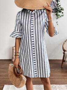EMERY ROSE Women's Striped Shirt Dress - Blue and White - View 1